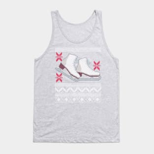 Ugly Christmas Sweater design with Ice Skates and Snowflakes Tank Top